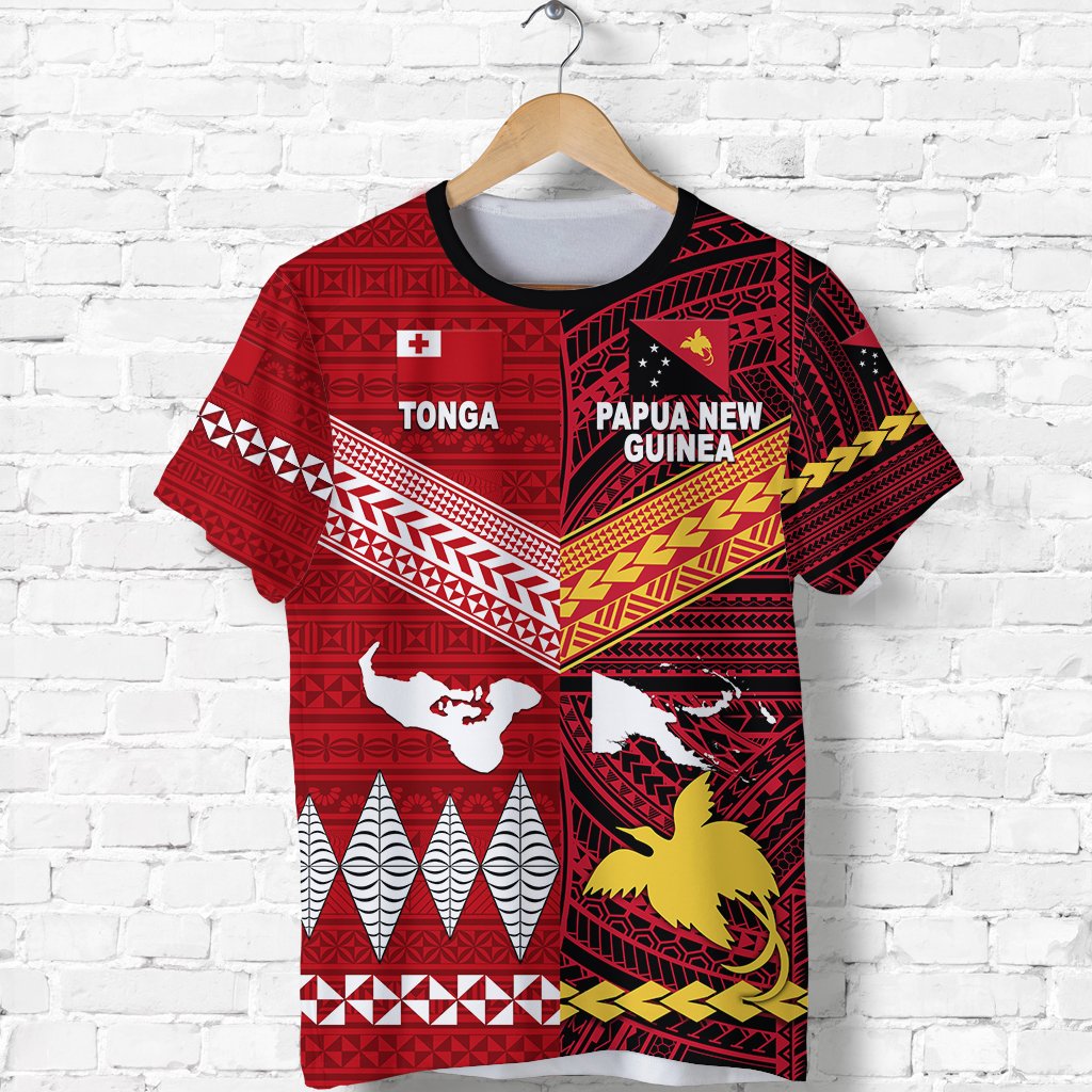 Custom Papua New Guinea And Tonga T Shirt Polynesian Together Bright Red, Custom Text And Number LT8 - Wonder Print Shop
