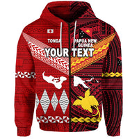 Custom Papua New Guinea And Tonga Zip Hoodie Polynesian Together Bright Red LT8 - Wonder Print Shop