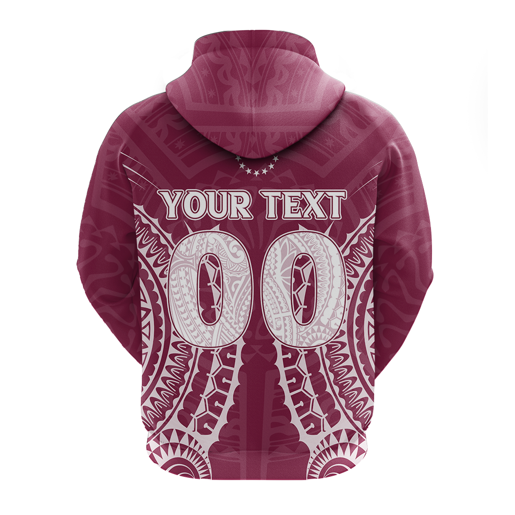 Pink zip hoodie with tribal pattern and YOUR TEXT graphic on back, large oval motifs