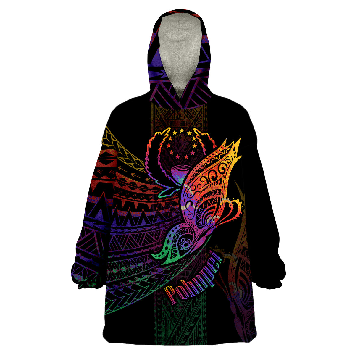 Pohnpei Polynesian Butterfly Style Wearable Blanket Hoodie - Wonder Print Shop