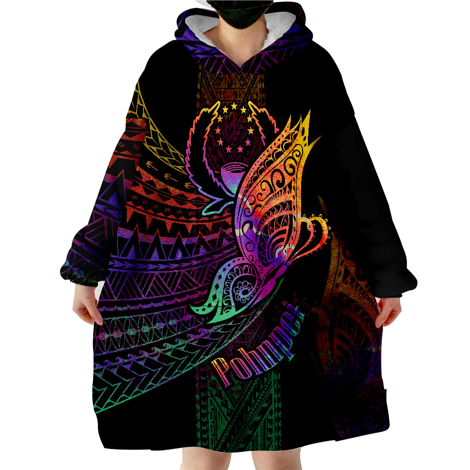 Pohnpei Polynesian Butterfly Style Wearable Blanket Hoodie - Wonder Print Shop
