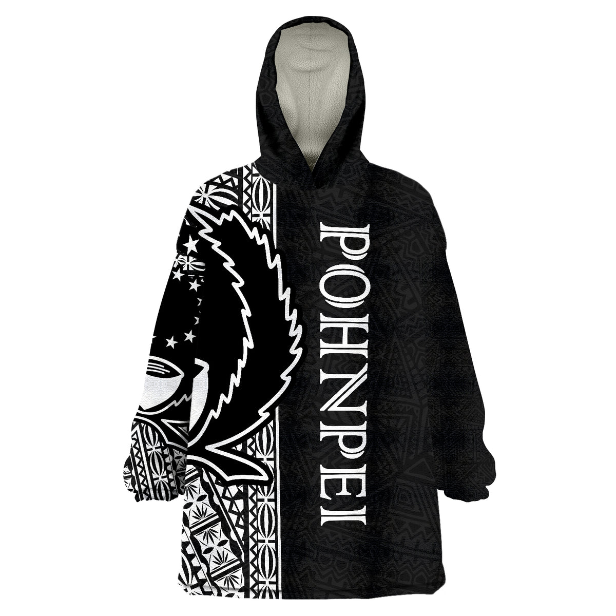 Pohnpei Polynesian White Line Wearable Blanket Hoodie - Wonder Print Shop