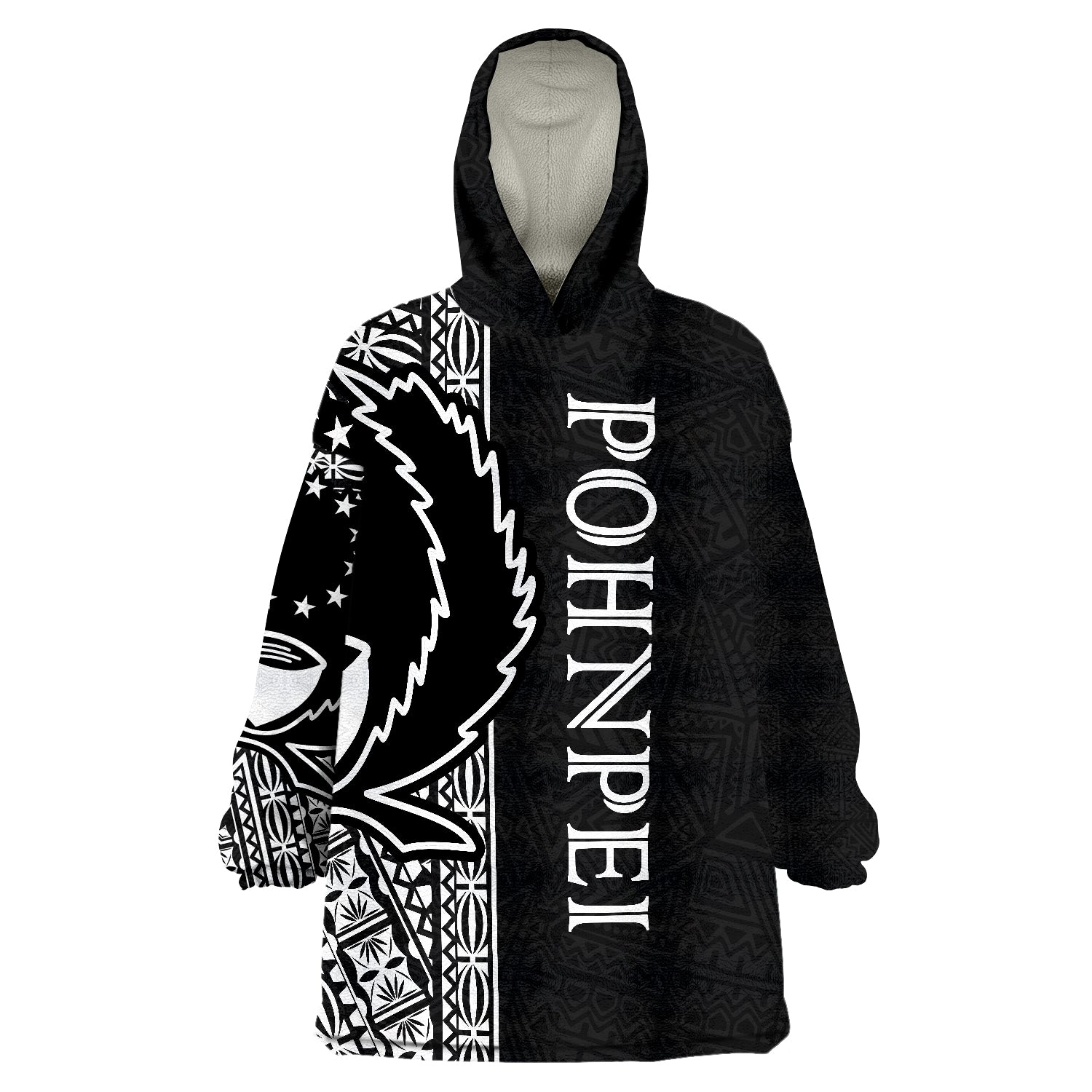 Pohnpei Polynesian White Line Wearable Blanket Hoodie - Wonder Print Shop