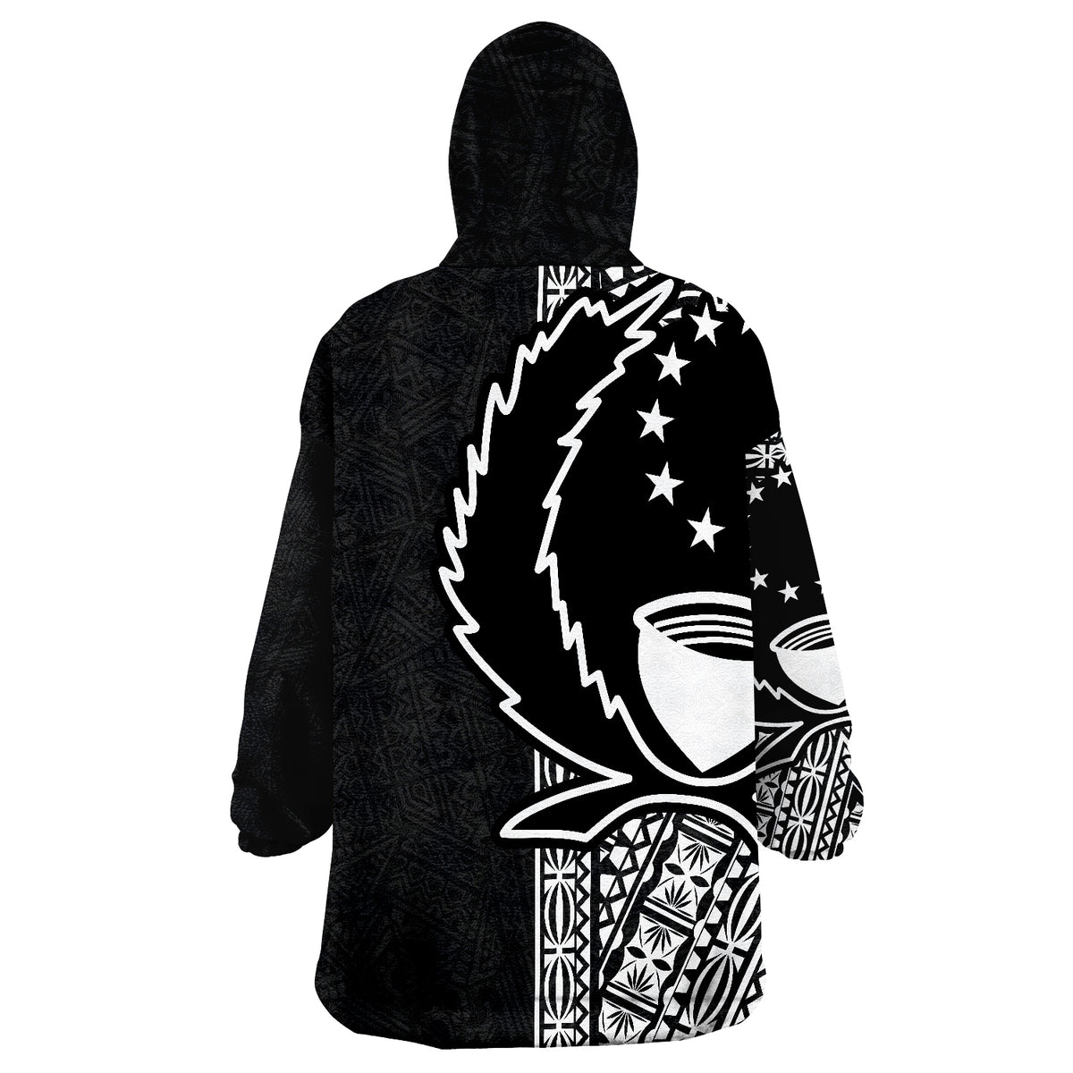 Pohnpei Polynesian White Line Wearable Blanket Hoodie - Wonder Print Shop