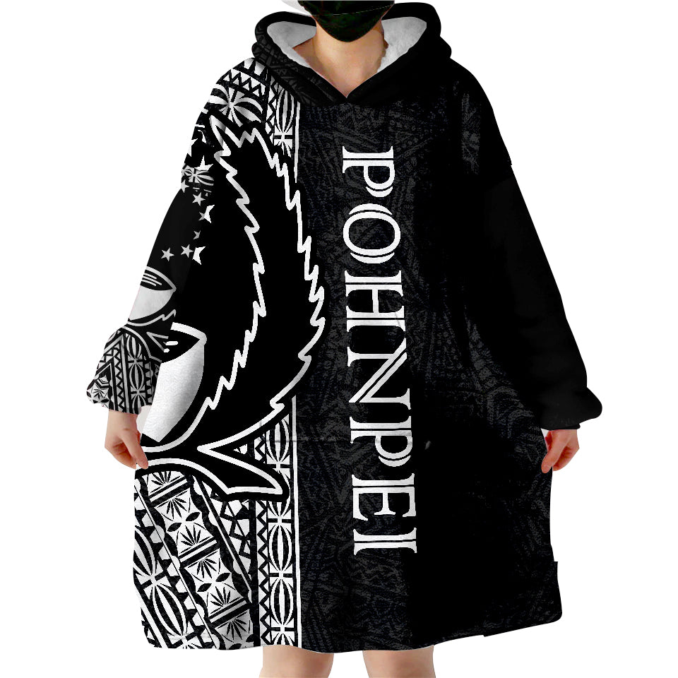 Pohnpei Polynesian White Line Wearable Blanket Hoodie - Wonder Print Shop