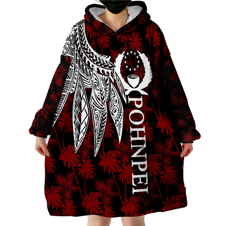 Pohnpei Polynesian Wings Red Wearable Blanket Hoodie - Wonder Print Shop