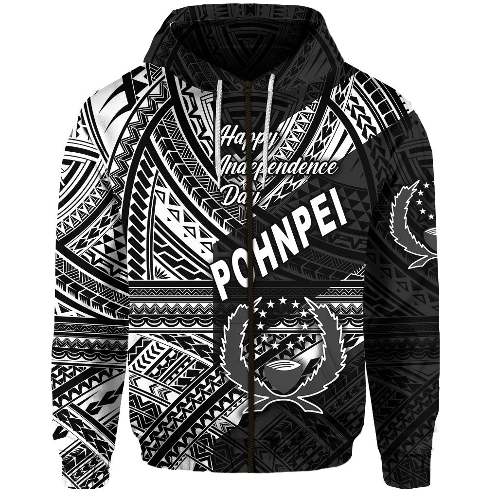 FSM Pohnpei Zip Hoodie Happy Independence Day Original Vibes Black LT8 - Wonder Print Shop