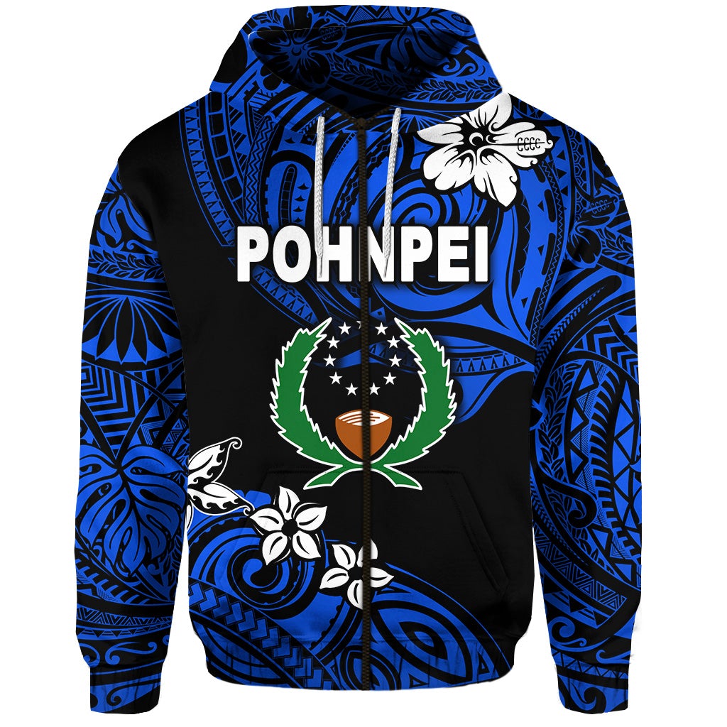 FSM Pohnpei Zip Hoodie Unique Vibes Blue LT8 - Wonder Print Shop