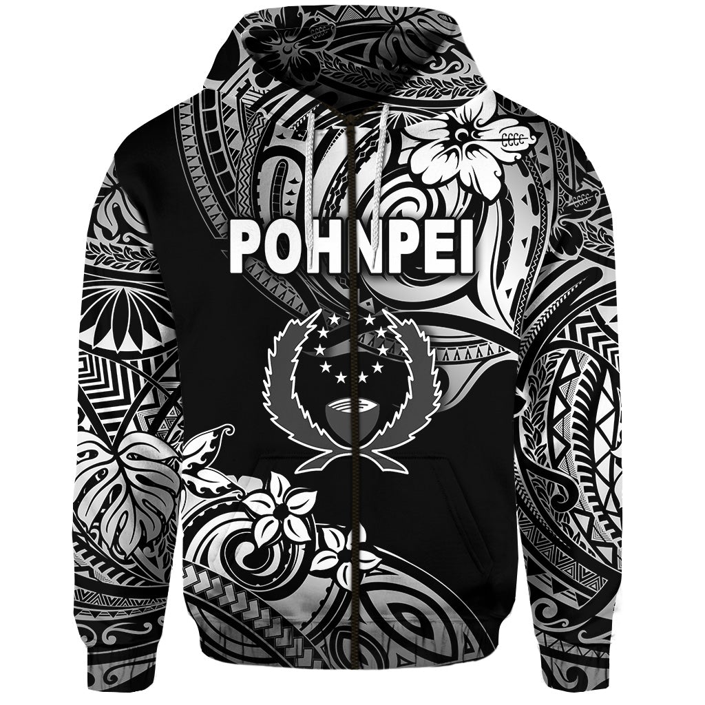 FSM Pohnpei Zip Hoodie Unique Vibes Black LT8 - Wonder Print Shop