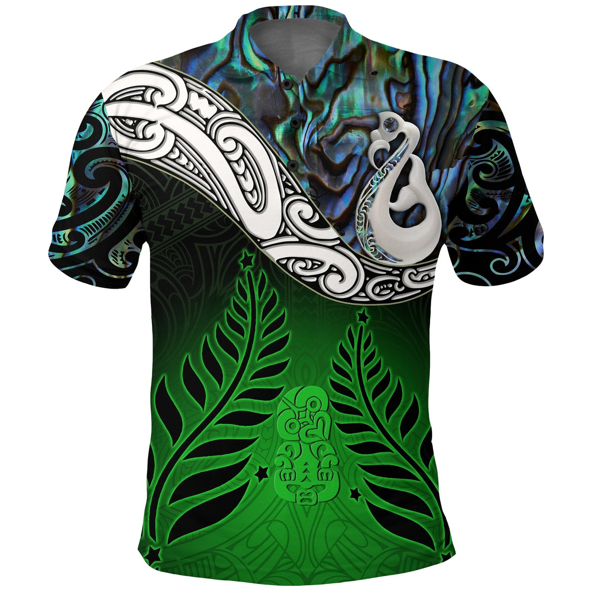 New Zealand Maori Polo Shirt KIDS Manaia Paua Shell Glitter Green LT4 - Wonder Print Shop