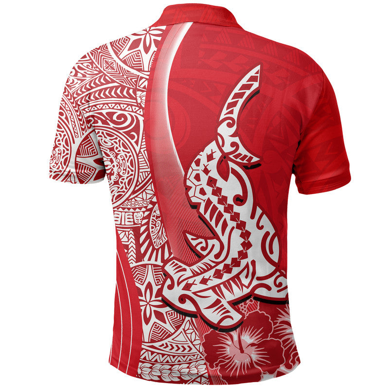 Hawaiian Shark Polynesian Polo Shirt Vibe Red Style LT6 - Wonder Print Shop