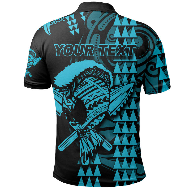 Custom Hawaii Polynesian Warrior Kakau Polo Shirt Blue LT6 - Wonder Print Shop
