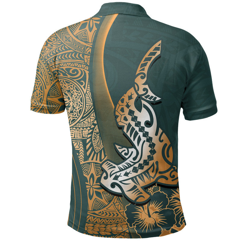 Hawaiian Shark Polynesian Polo Shirt Vibe Green Style LT6 - Wonder Print Shop