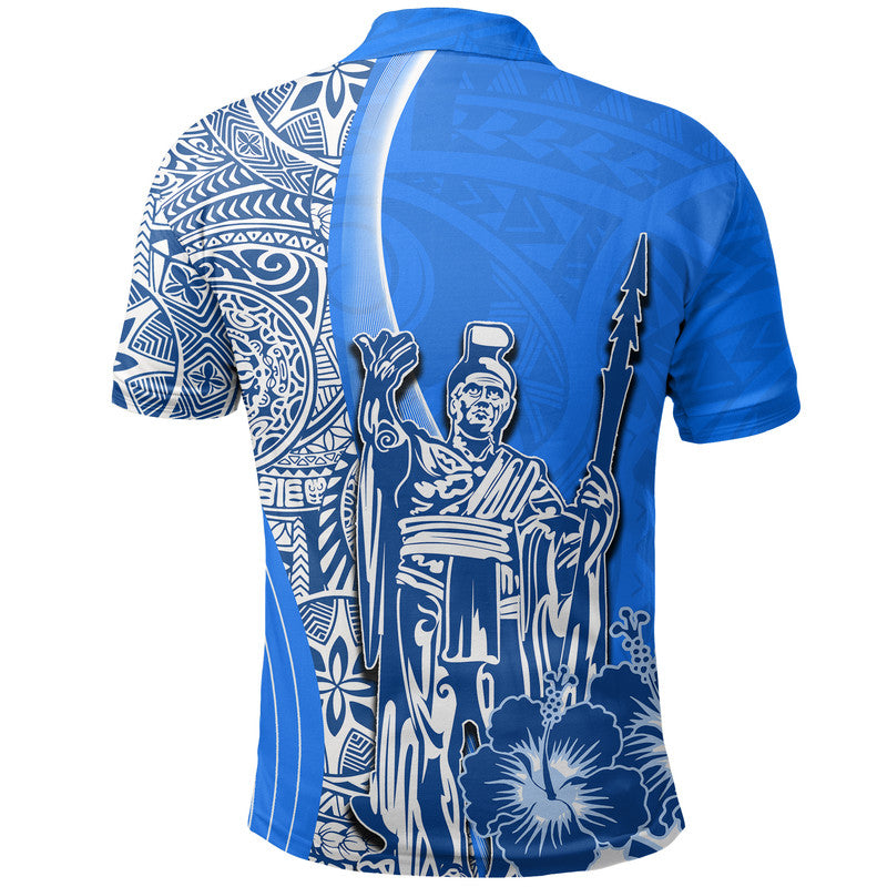 Hawaiian King Kamehameha Polo Shirt Vibe Blue Style LT6 - Wonder Print Shop