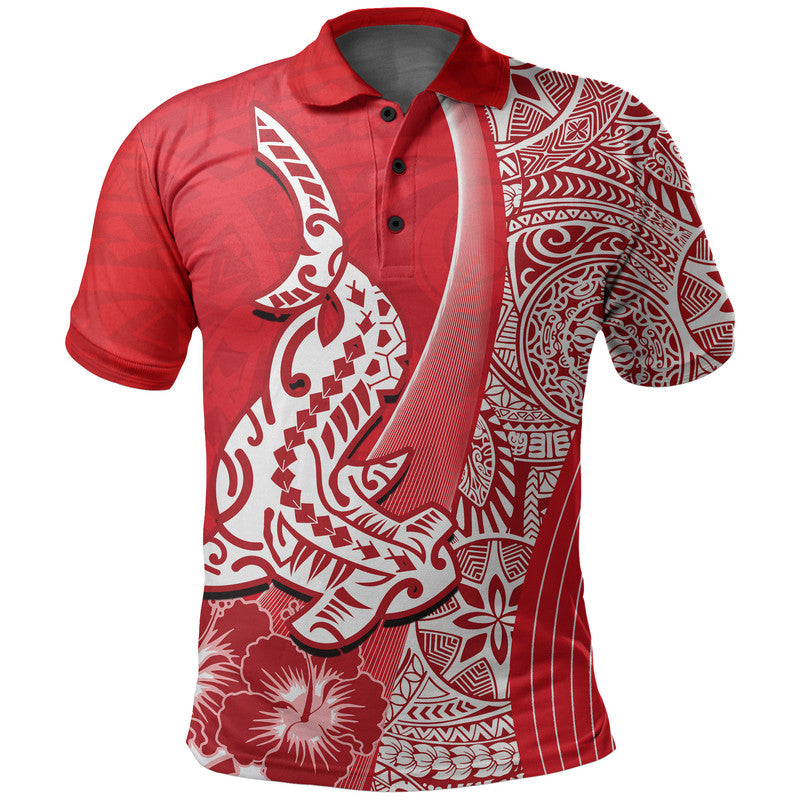 Hawaiian Shark Polynesian Polo Shirt Vibe Red Style LT6 - Wonder Print Shop