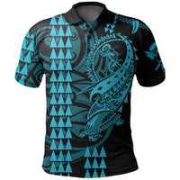 Custom Hawaii Polynesian Warrior Kakau Polo Shirt Blue LT6 - Wonder Print Shop