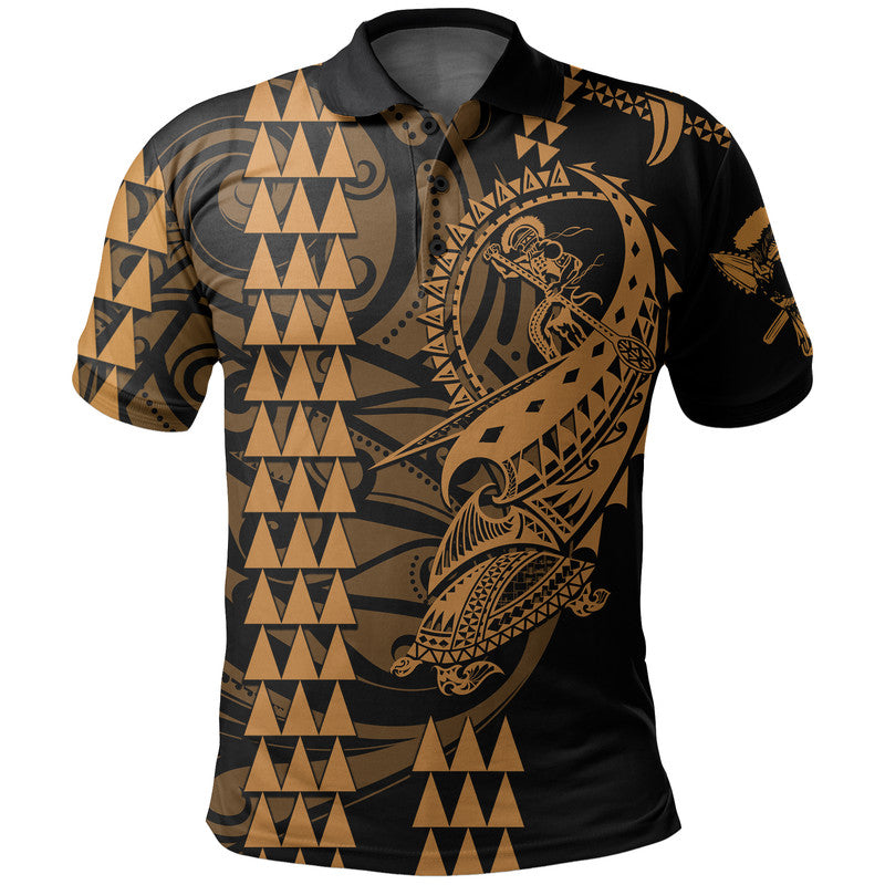 Custom Hawaii Polynesian Warrior Kakau Polo Shirt Gold LT6 - Wonder Print Shop