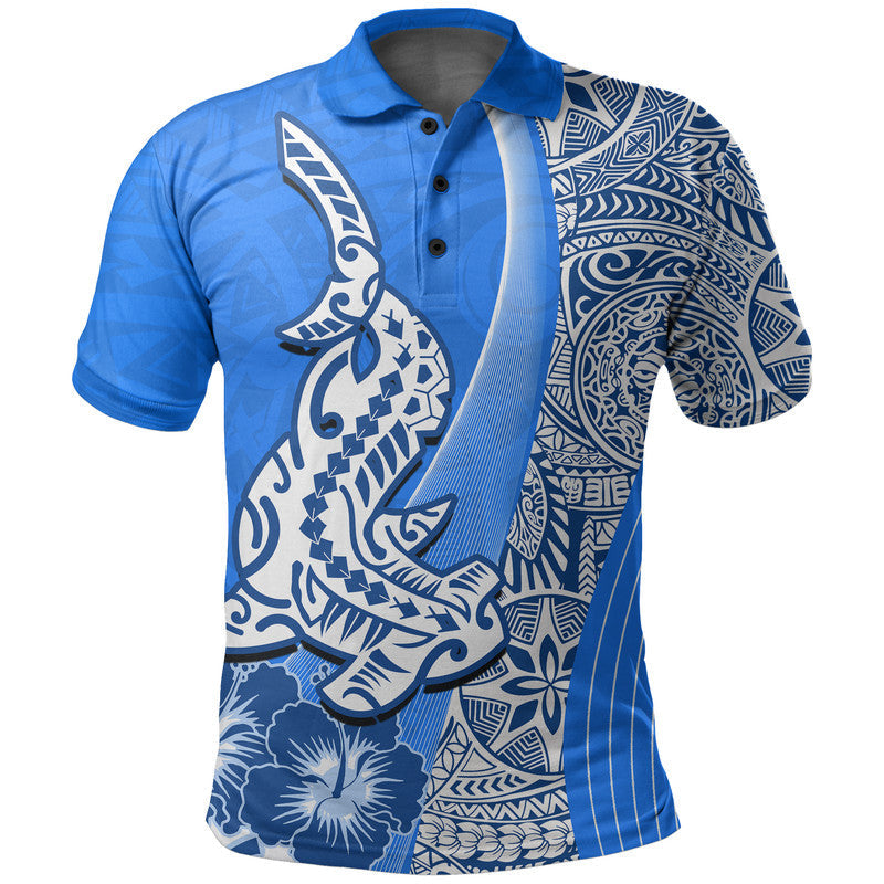 Hawaiian Shark Polynesian Polo Shirt Vibe Blue Style LT6 - Wonder Print Shop