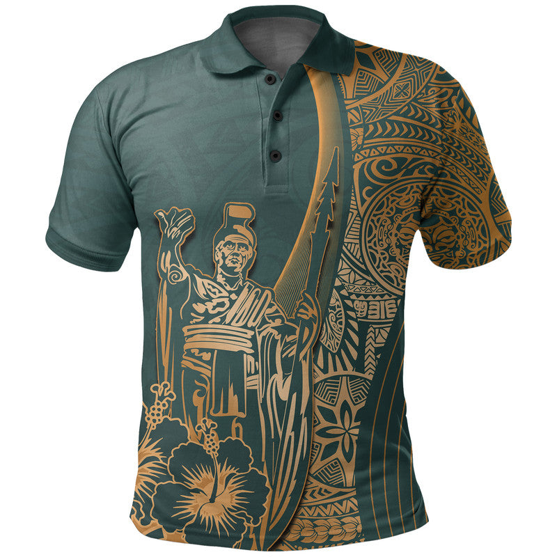 Hawaiian King Kamehameha Polo Shirt Vibe Green Style LT6 - Wonder Print Shop