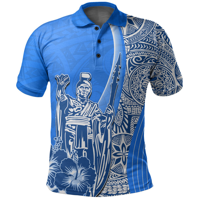 Hawaiian King Kamehameha Polo Shirt Vibe Blue Style LT6 - Wonder Print Shop