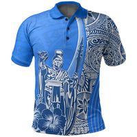 Hawaiian King Kamehameha Polo Shirt Vibe Blue Style LT6 - Wonder Print Shop