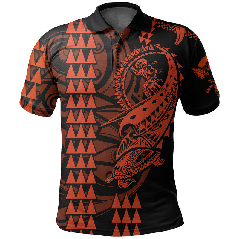 Custom Hawaii Polynesian Warrior Kakau Polo Shirt Orange LT6 - Wonder Print Shop