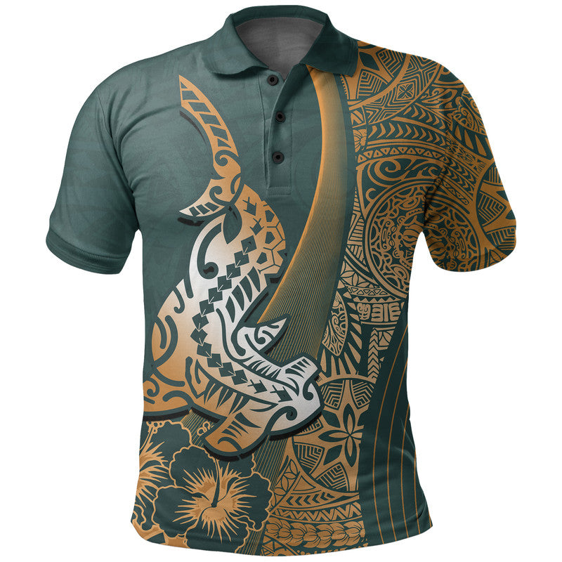 Hawaiian Shark Polynesian Polo Shirt Vibe Green Style LT6 - Wonder Print Shop
