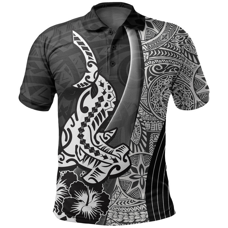 Hawaiian Shark Polynesian Polo Shirt Vibe Black Style LT6 - Wonder Print Shop