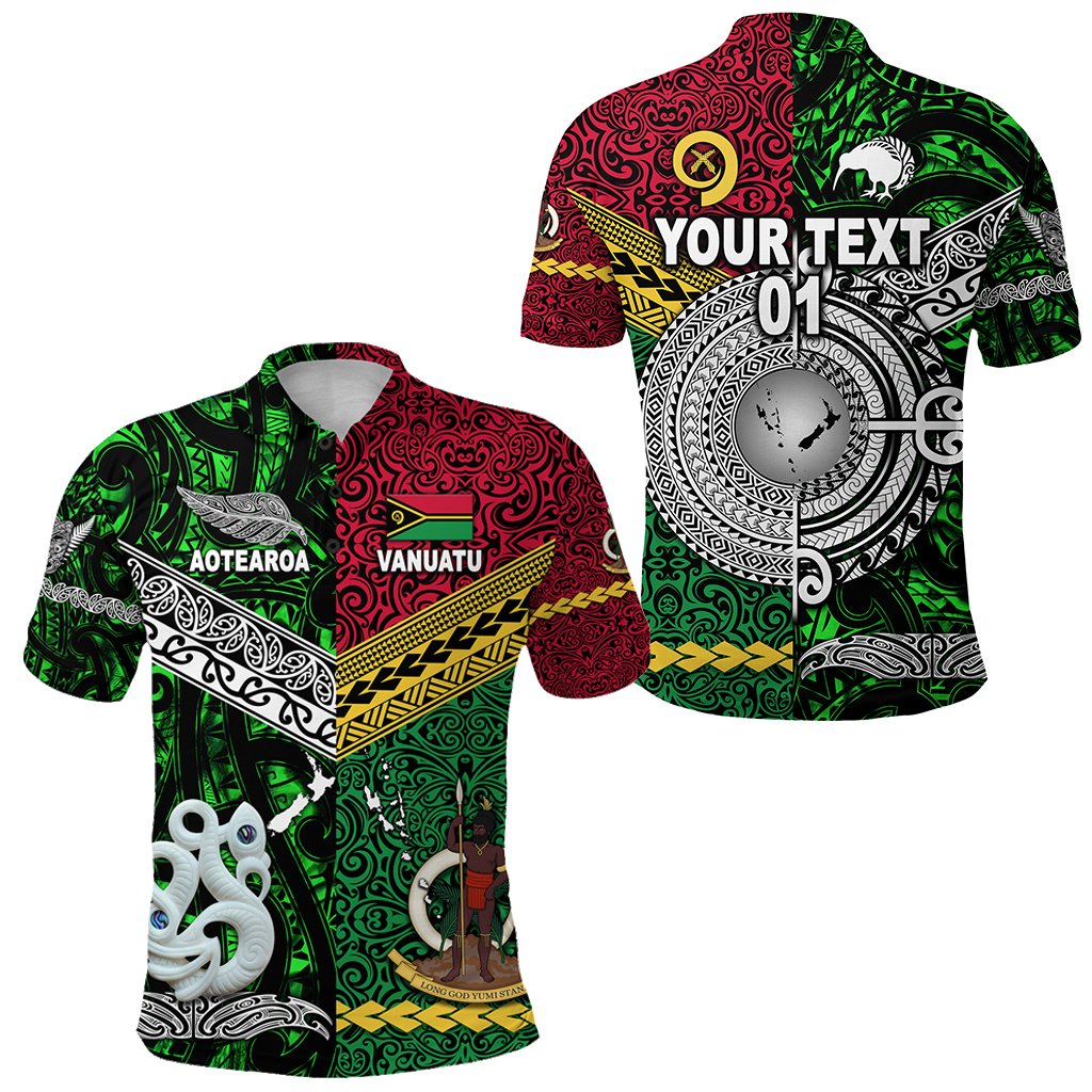 custom-personalised-vanuatu-and-new-zealand-polo-shirt-together-green-custom-text-and-number