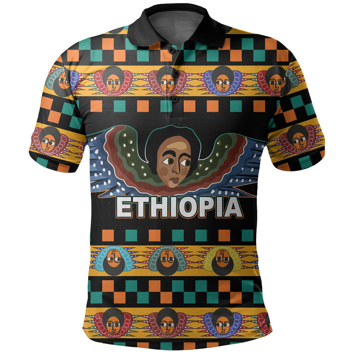 Custom Ethiopia Polo Shirt Ethiopian Church Angels Black LT6 - Wonder Print Shop