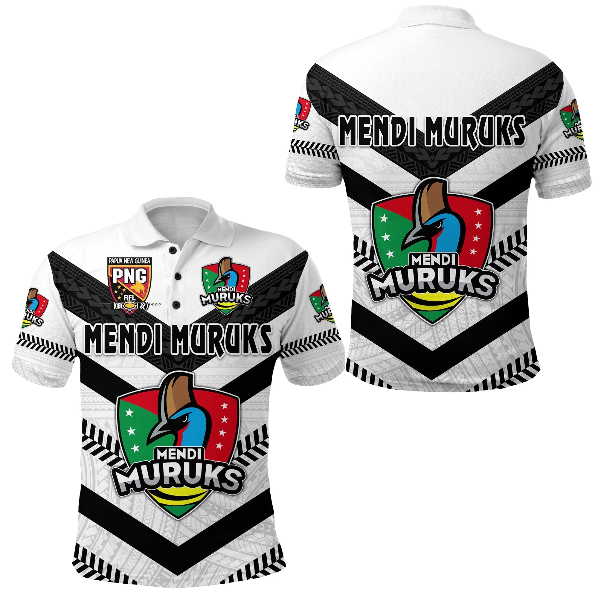 Papua New Guinea PRK Mendi Muruks Polo Shirt Rugby Polynesian White LT8 - Wonder Print Shop
