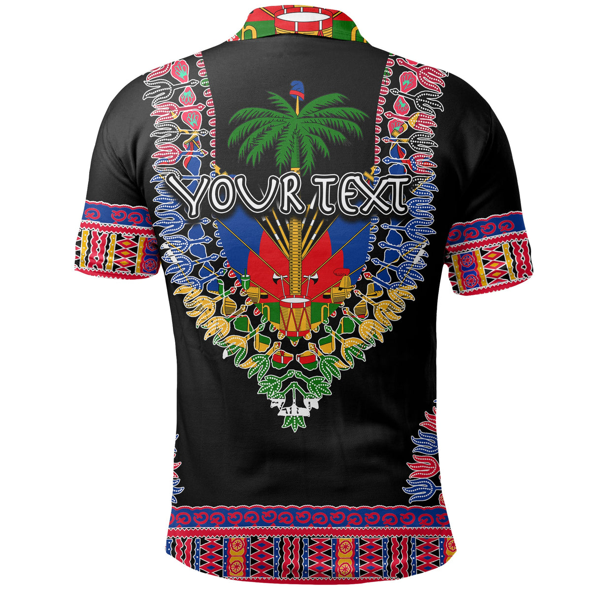 Custom Haiti Polo Shirt Dashiki Mix Coat Of Arms Black Style LT6 - Wonder Print Shop