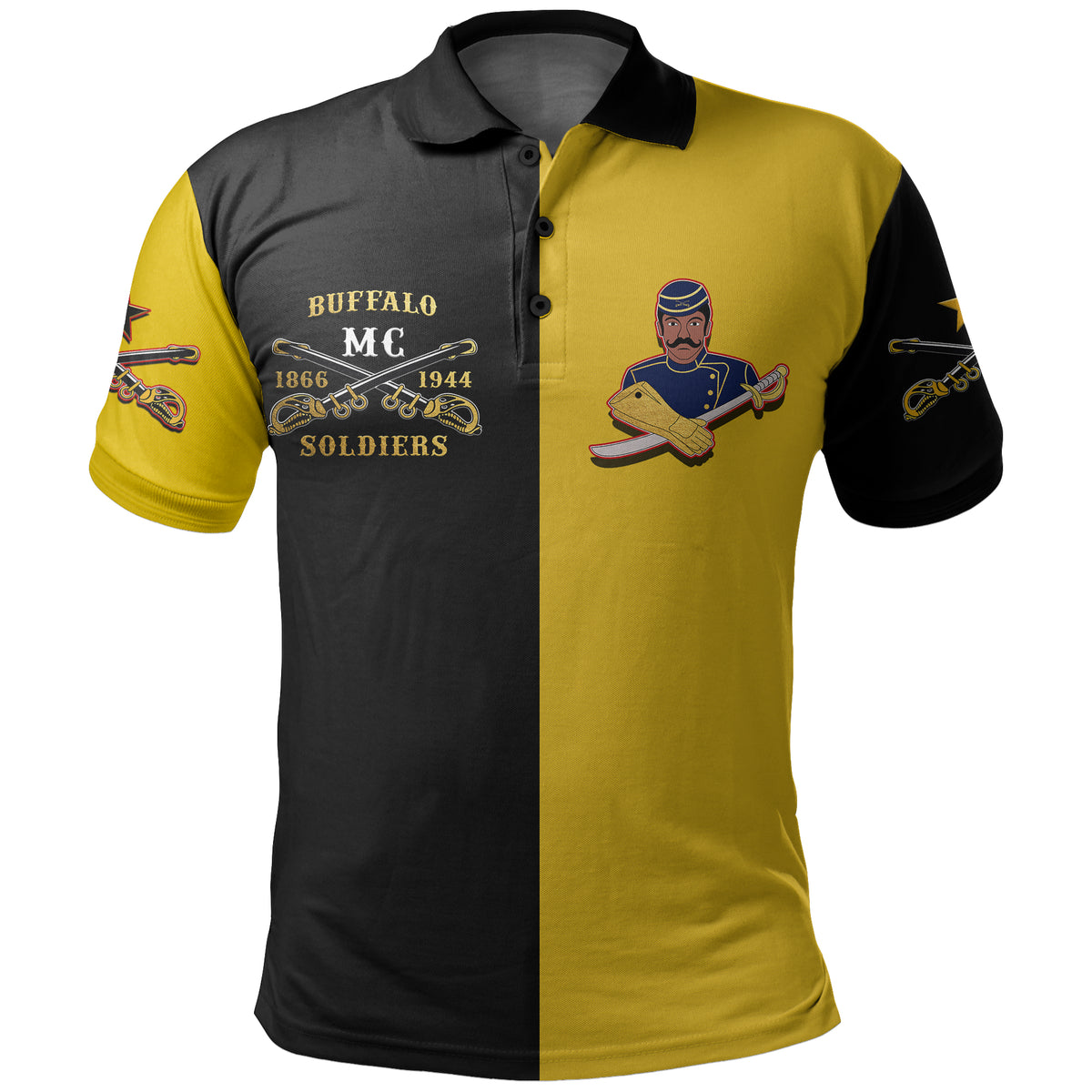 Buffalo Soldiers Polo Shirt Black Gold Style LT6 - Wonder Print Shop