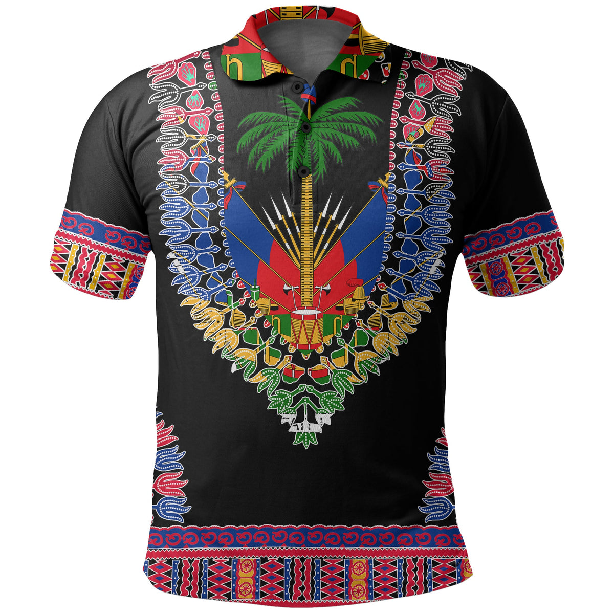 Custom Haiti Polo Shirt Dashiki Mix Coat Of Arms Black Style LT6 - Wonder Print Shop