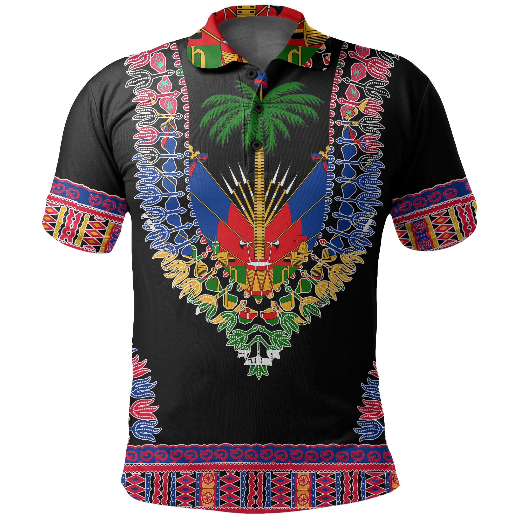 custom-personalised-haiti-polo-shirt-dashiki-mix-coat-of-arms-black-style