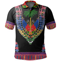 Custom Haiti Polo Shirt Dashiki Mix Coat Of Arms Black Style LT6 - Wonder Print Shop