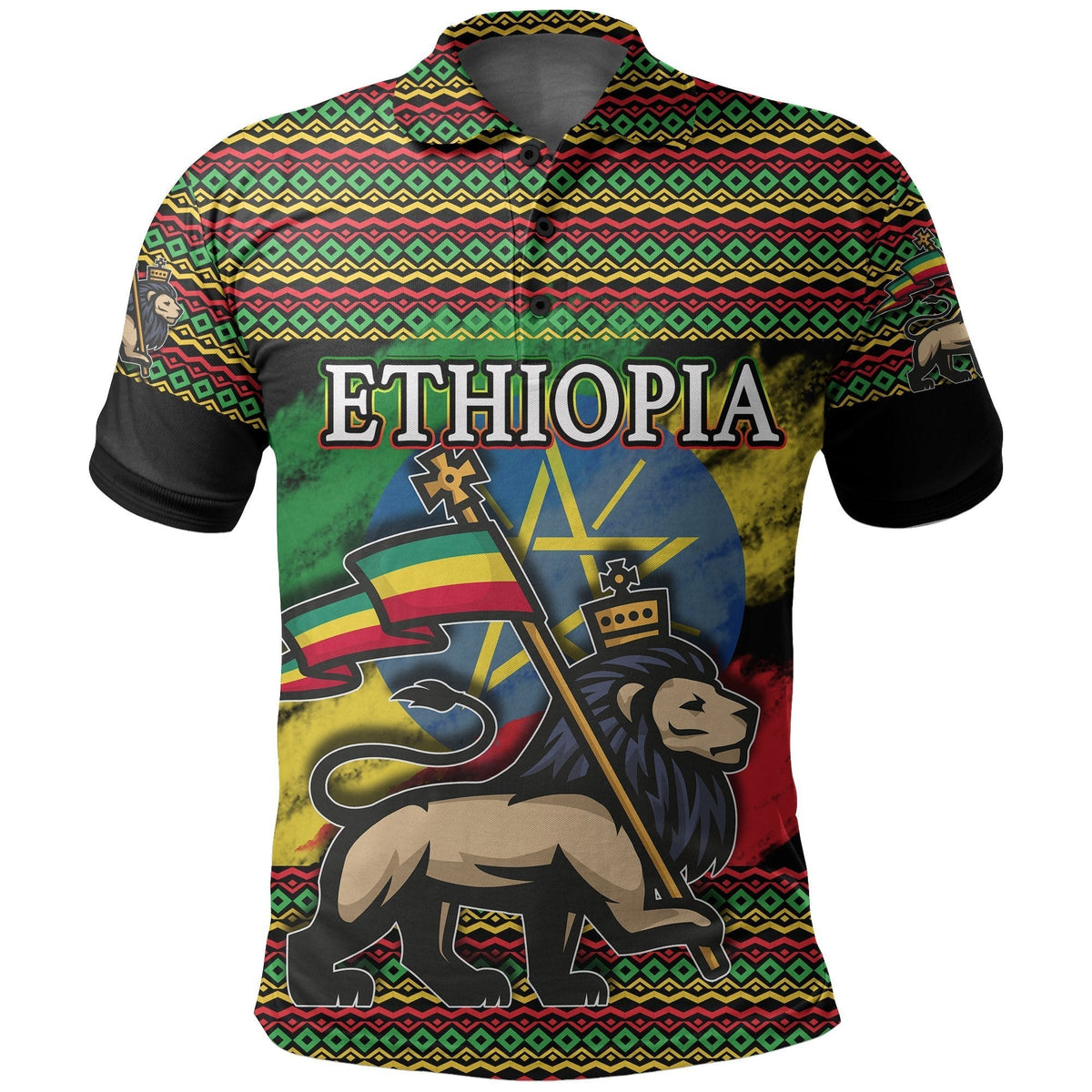 Ethiopia Polo Shirt Lion Of Judah Flag Grunge LT6 - Wonder Print Shop