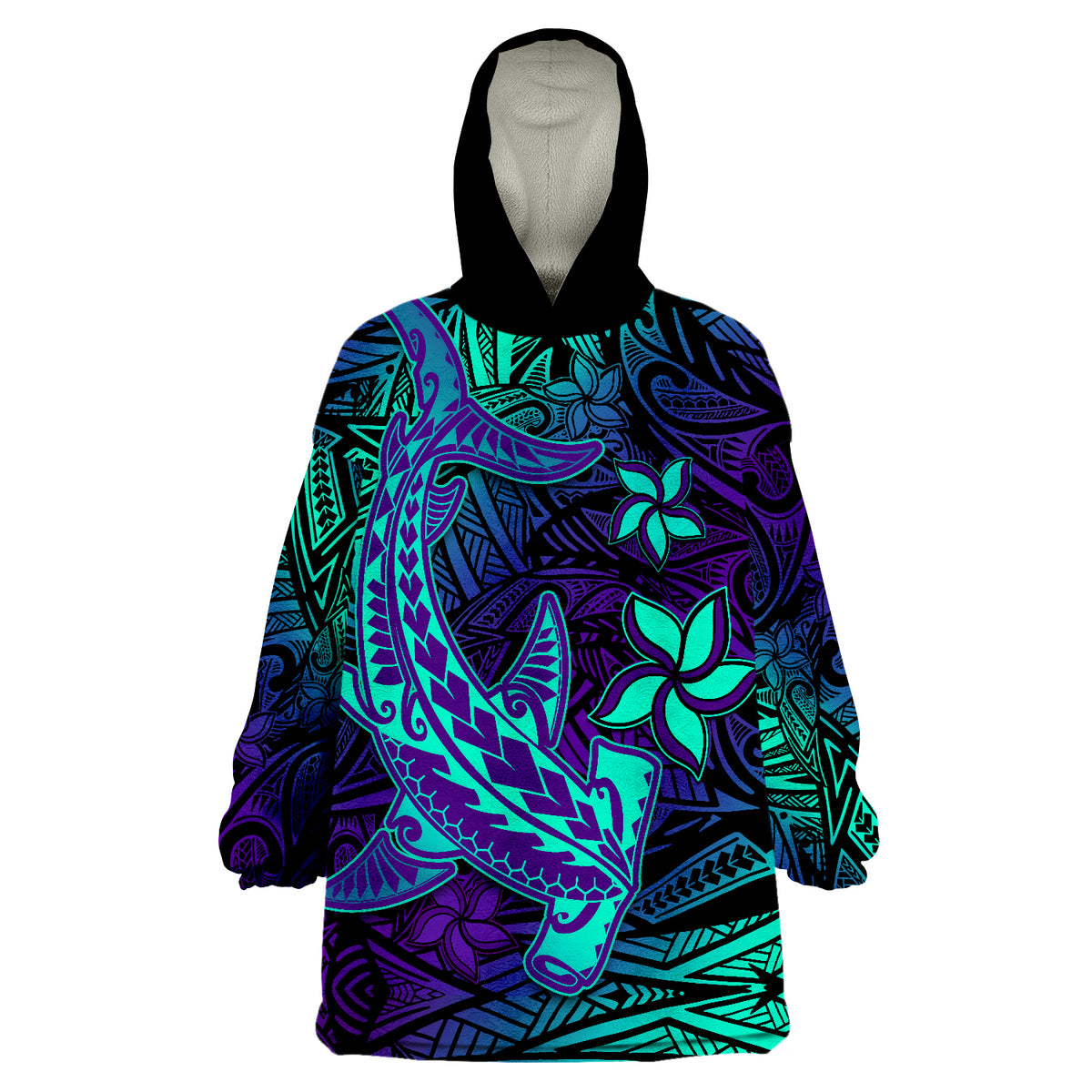 Polynesian Purple Paradise Hawaiian Tribal Hammerhead Shark Wearable Blanket Hoodie - Wonder Print Shop