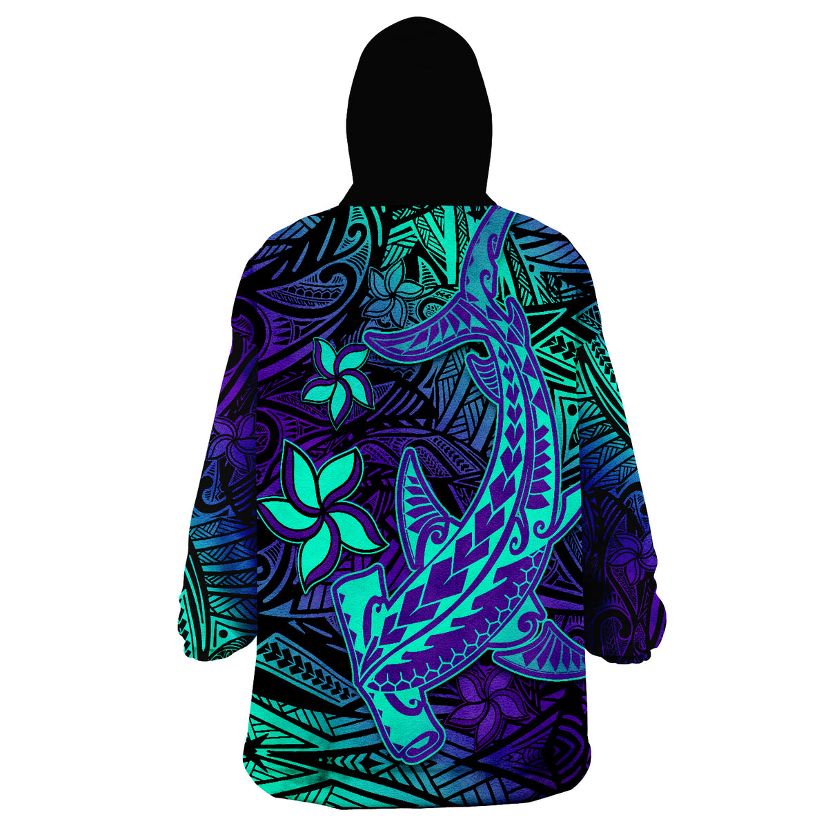 Polynesian Purple Paradise Hawaiian Tribal Hammerhead Shark Wearable Blanket Hoodie - Wonder Print Shop