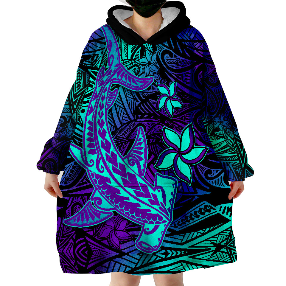 Polynesian Purple Paradise Hawaiian Tribal Hammerhead Shark Wearable Blanket Hoodie - Wonder Print Shop
