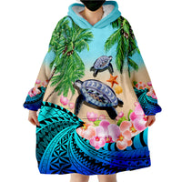 Polynesian Turtle Coconut Tree And Orchids Wearable Blanket Hoodie - Wonder Print Shop