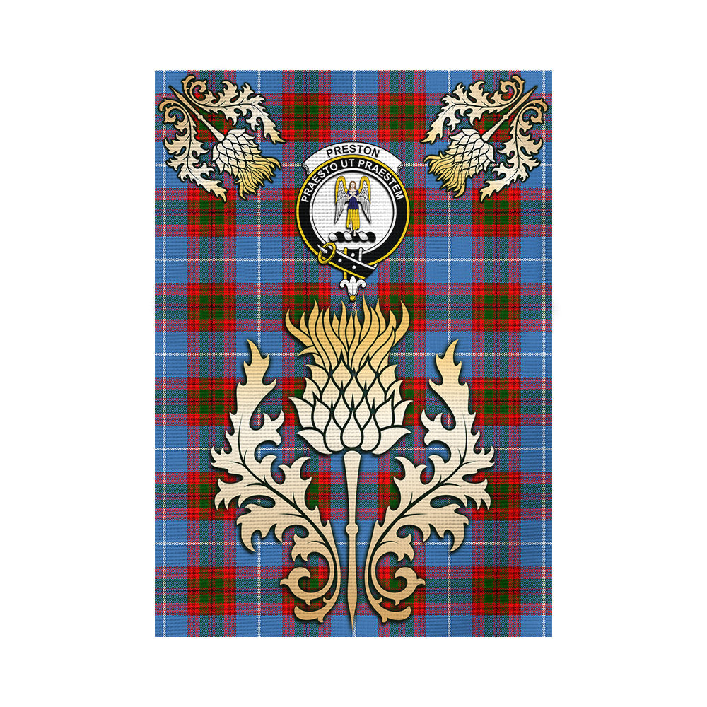 scottish-preston-clan-crest-gold-thistle-tartan-garden-flag