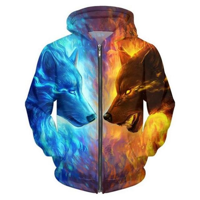 Wolves Ice and Fire 3D Zipper Native American Hoodies LT10 - Wonder Print Shop