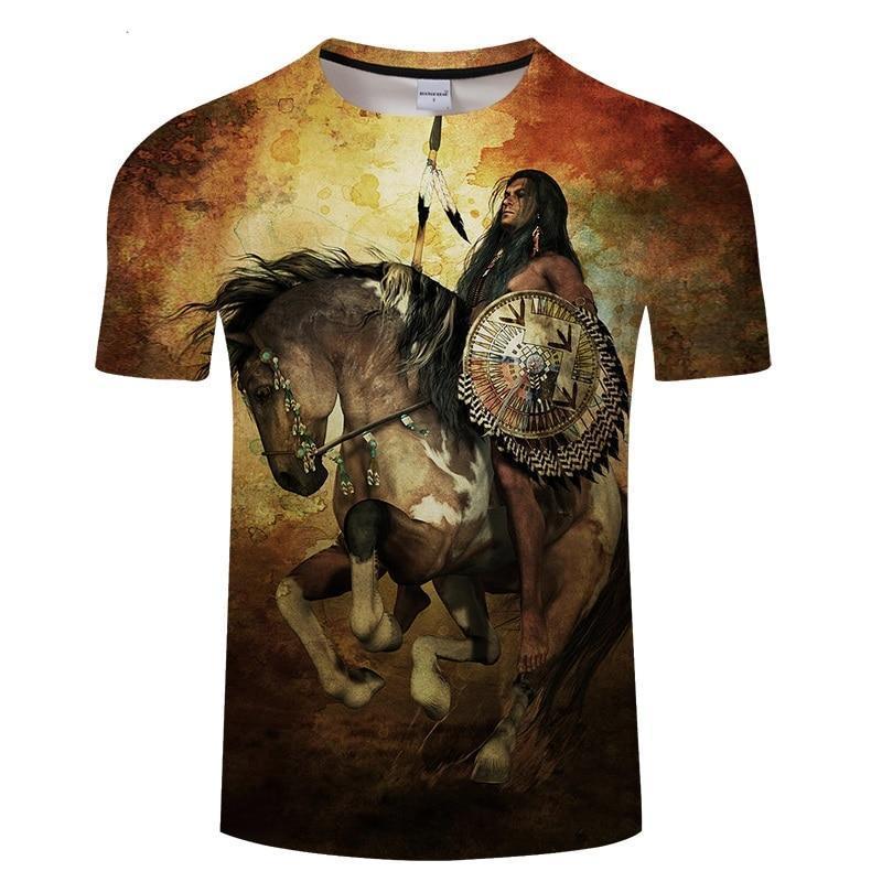 Native American Man With Horse T Shirt LT10 - Wonder Print Shop