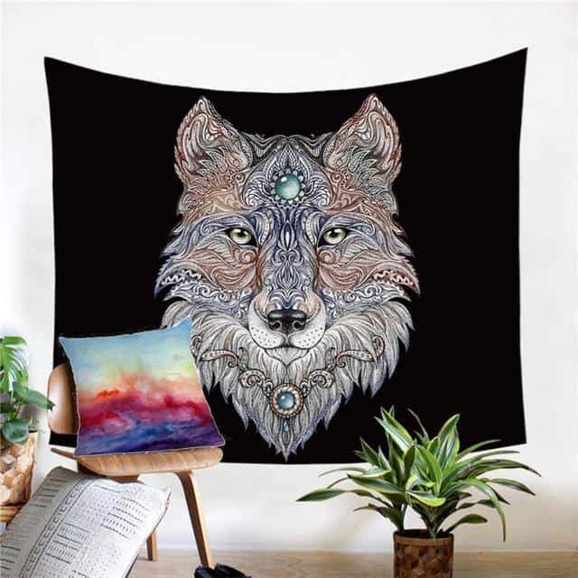 Head Wolf Tapestry Wall Hanging Native American Pride LT10 - Wonder Print Shop