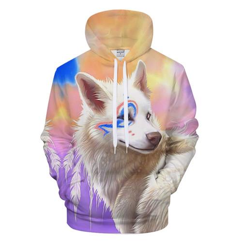 Cartoon Wolf Colorful 3D Native American Hoodie LT10 - Wonder Print Shop