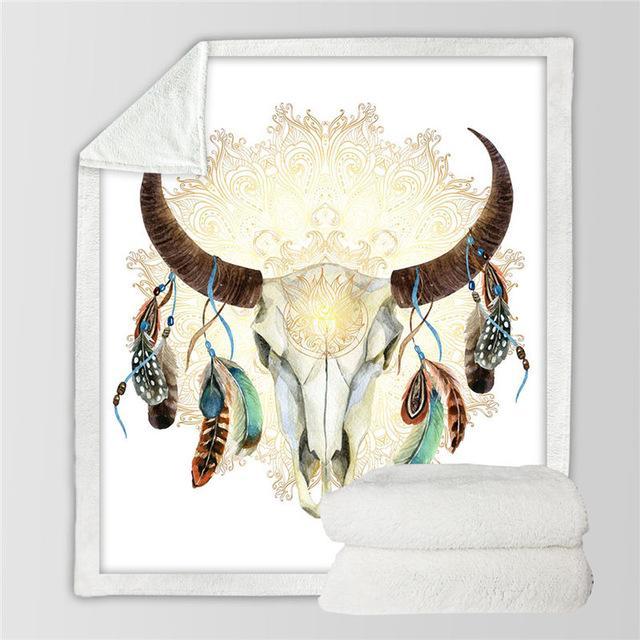 bison-skull-head-feathers-tribal-throw-blanket-native-american-design