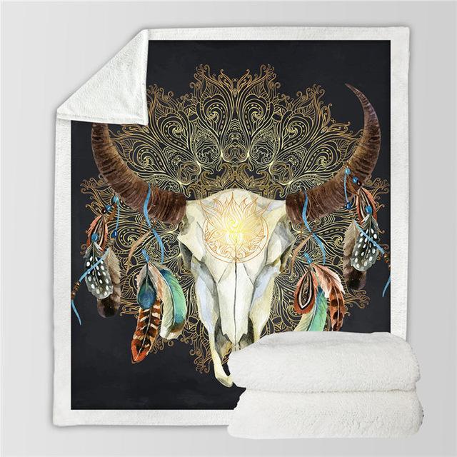 bison-skull-head-feathers-tribal-throw-blanket-native-american-design
