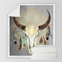 bison-skull-head-feathers-tribal-throw-blanket-native-american-design