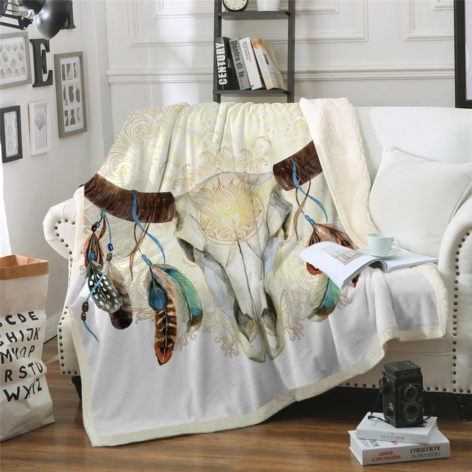 bison-skull-head-feathers-tribal-throw-blanket-native-american-design